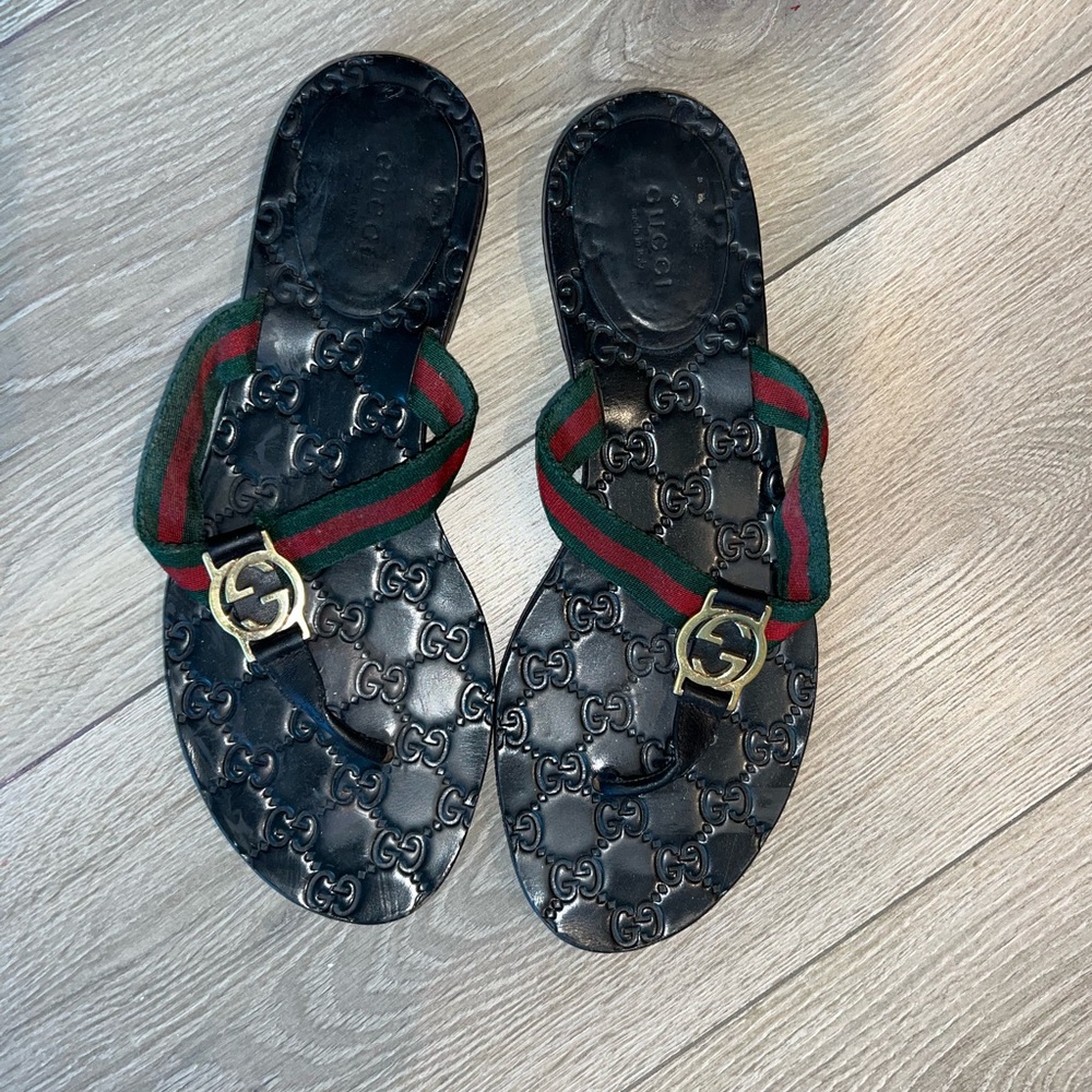 Gucci Monogram Flip Flops